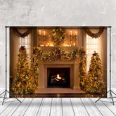 Lofaris Luxus Retro Warm Kamin Baum Weihnachten Hintergrund